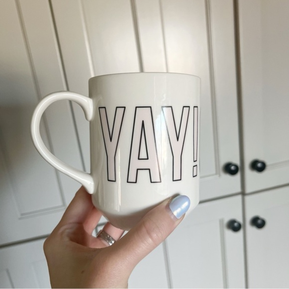 Fringe Yay Coffee 11oz White Coffee Mug with Pastel Pink Block Lettering